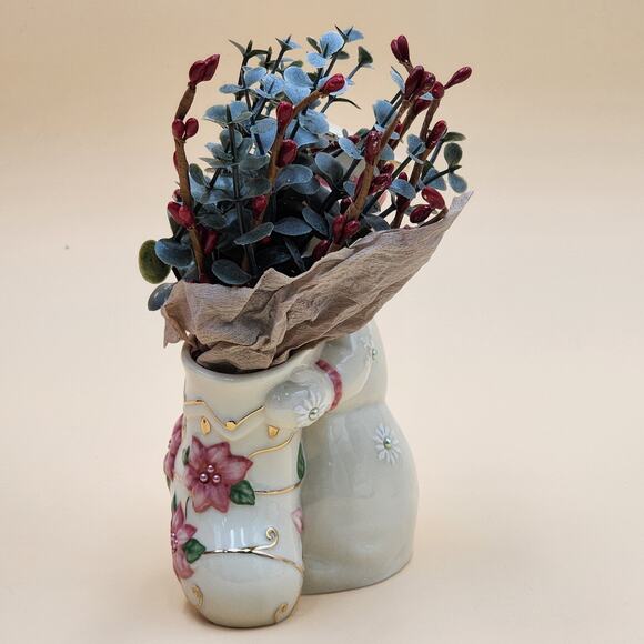 Lenox Petals & Pearls Snowman Stocking Bud Vase Figurine 6386247 w/Original Box - Picture 6 of 16